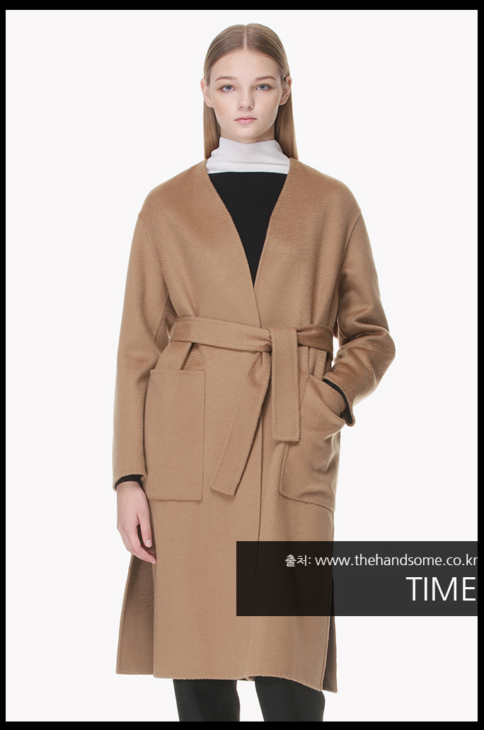 Cashmere belted collarless coat